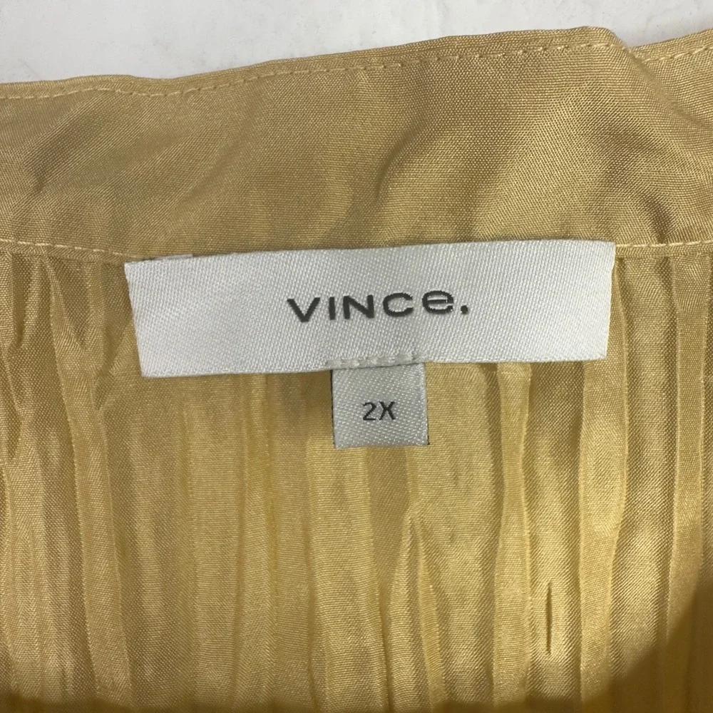 Vince Shirt Women 2X Gold Silk Textured Crinkle Capsule Minimalist Luxury Career